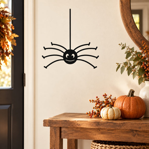 Kids spider dropping wall decal with a black cartoon spider