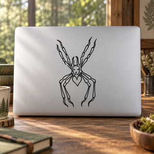 Heart-bottom spider decal with thin-line black spider design on white background