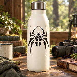 Spider cross decal, black on white bottle