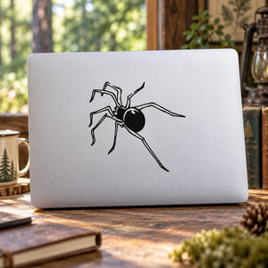 Spider hunting decal sticker with black outline graphic on a white rectangular backing