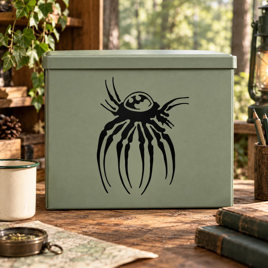 Alien bubble spider decal featuring a black cartoon spider with circular bubble body