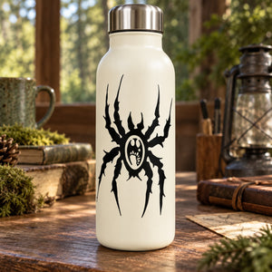 Wicked spider decal, black spider with web center on a white bottle
