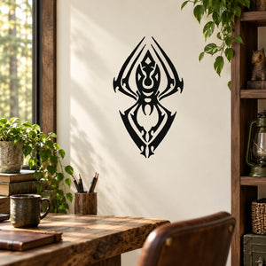 Hanging venomous spider wall decal, black gothic outline design