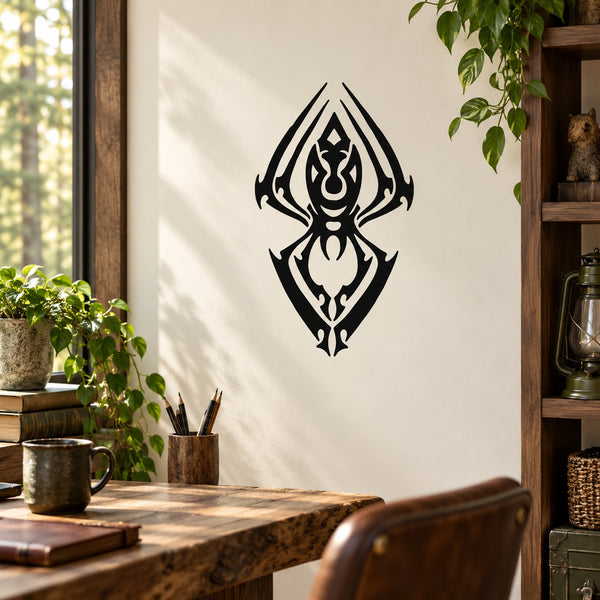 Hanging venomous spider wall decal, black gothic outline design