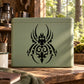 Green metal storage box with black tribal spider decal