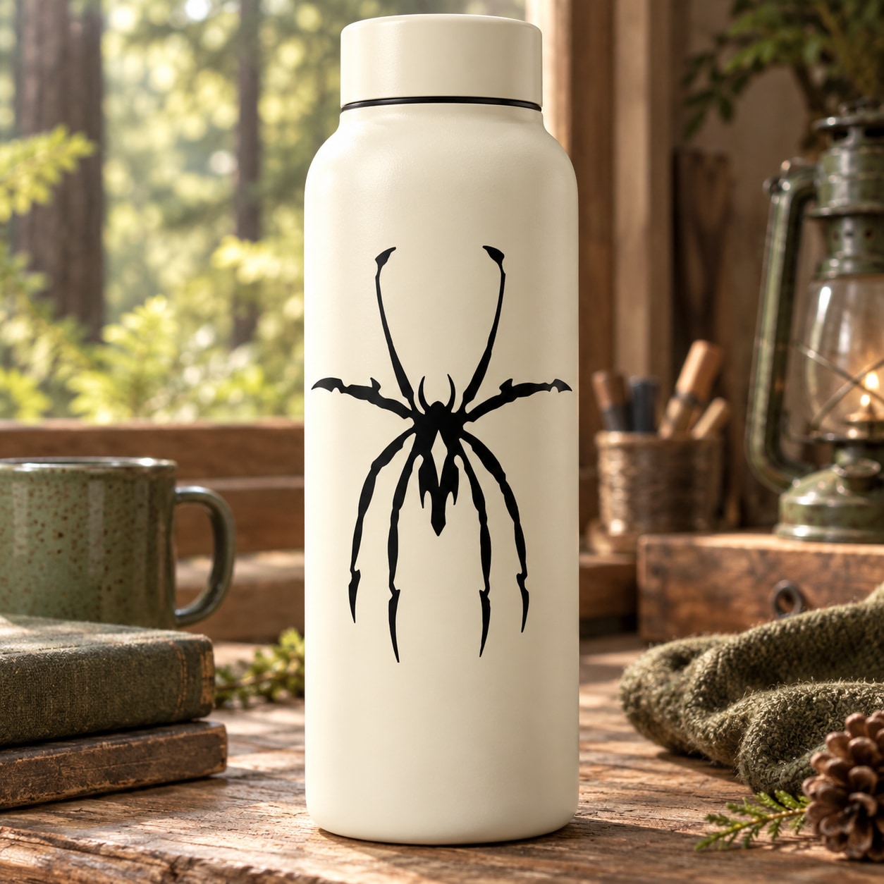 Grass spider decal with a black spider silhouette on a light surface
