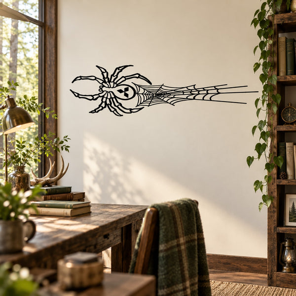 Black spider and web wall decal for building exteriors