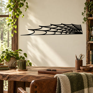 Black corner spider web wall decal with webbed arc design for Halloween decor