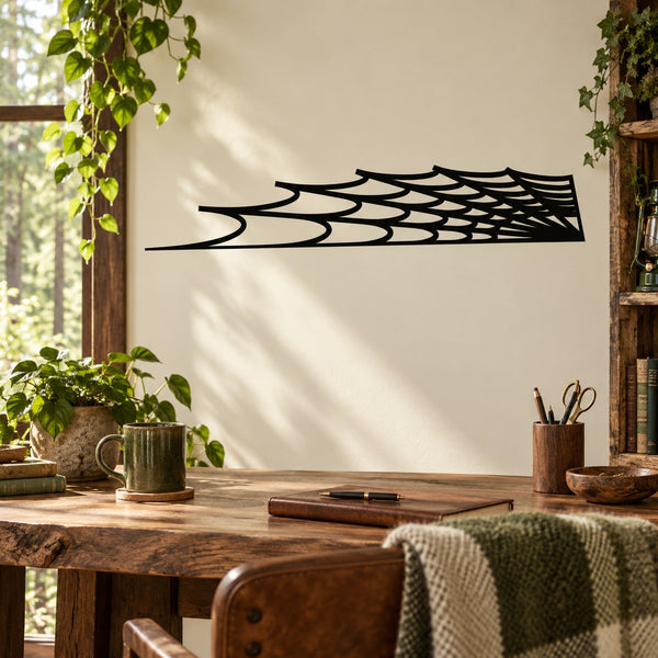 Black corner spider web wall decal with webbed arc design for Halloween decor