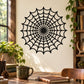 Round spider web wall decal with black circular web design