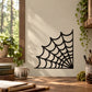 Black corner spider web wall decal with detailed web pattern and arched lines