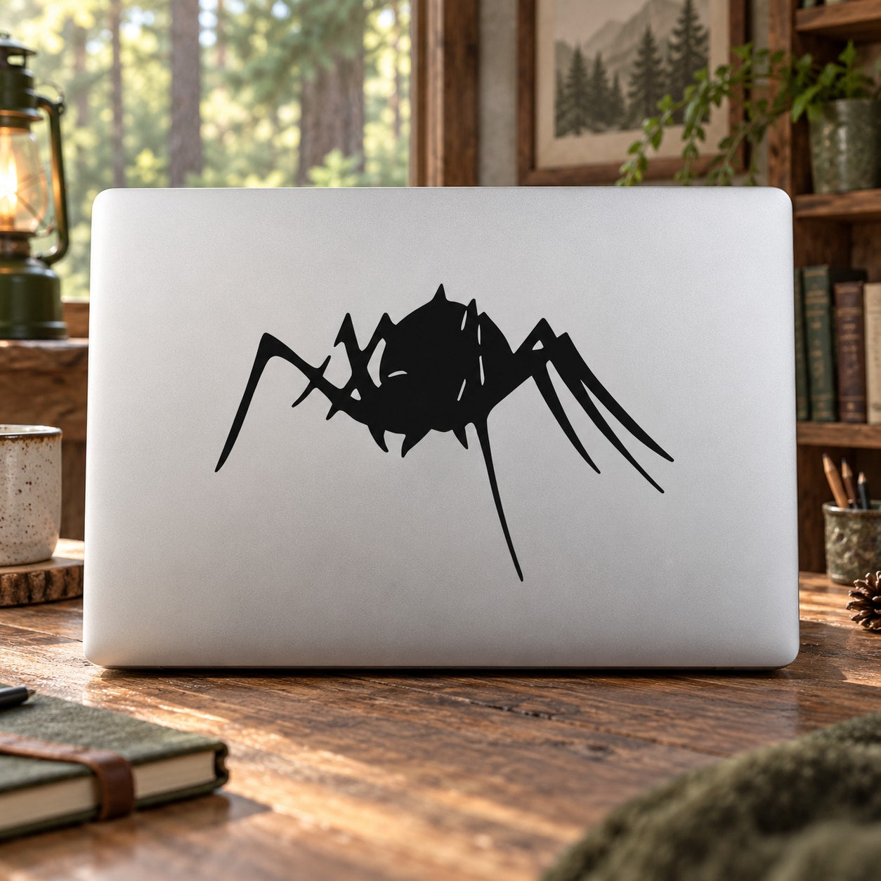 Black spider silhouette decal for smooth surfaces
