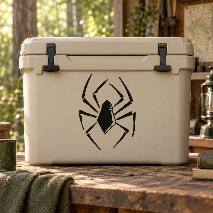 Black spider web decal sticker with centered spider design