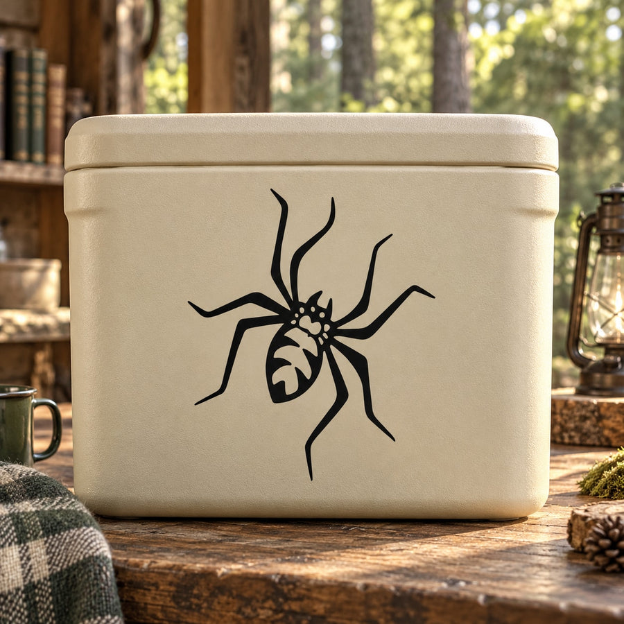 Black spider decal sticker on light-colored surface