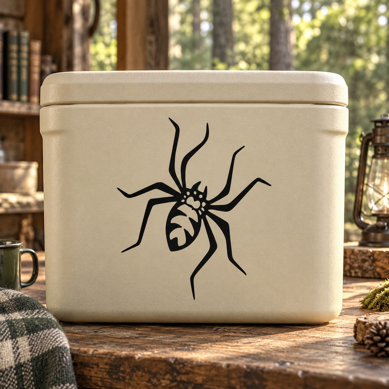 Black spider decal sticker on light-colored surface