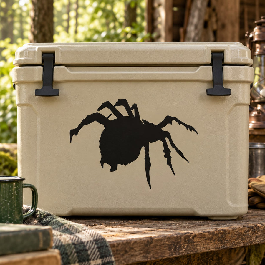 Mouse spider silhouette decal, black on light beige surface