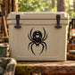 Black widow spider decal, black spider silhouette with web dots on light cooler
