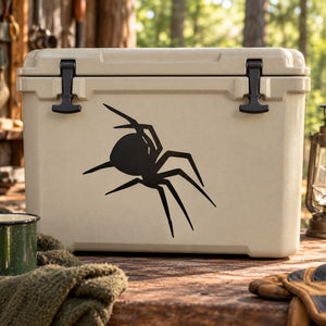 Black widow spider decal featuring a bold black silhouette on a light surface
