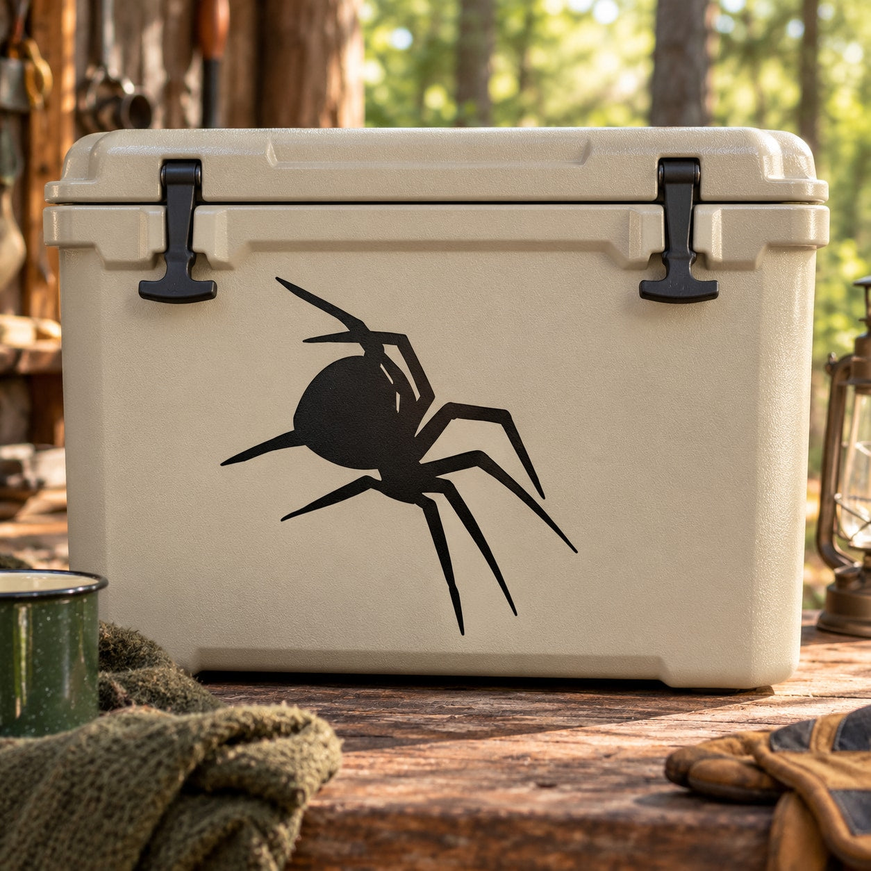 Black widow spider decal featuring a bold black silhouette on a light surface