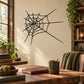 Black spider web wall decal with central round hub and eight radiating arms