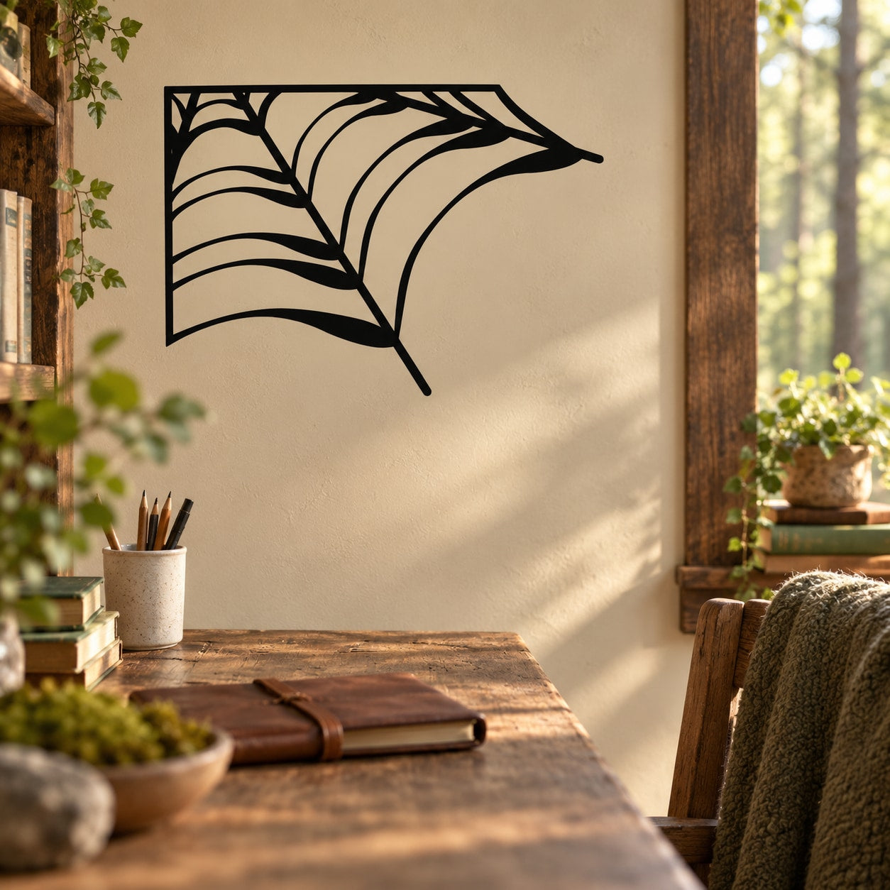 Black spider web wall decal with corner web pattern