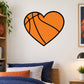 Orange heart-shaped basketball sticker with black line artwork