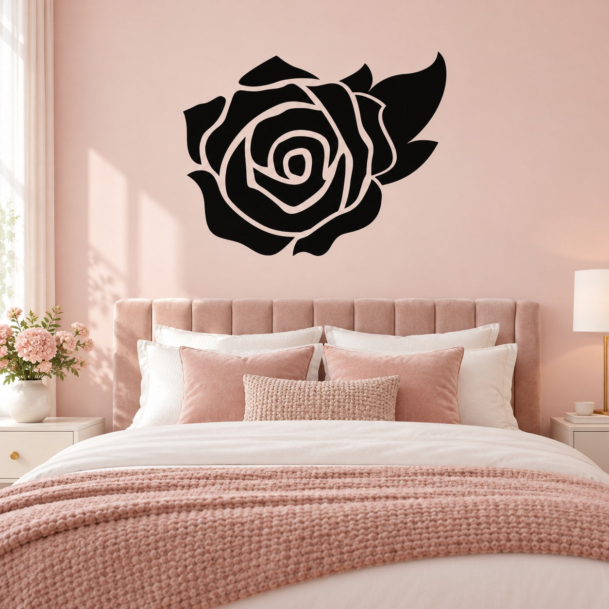 Black rose flower wall decal with layered petals