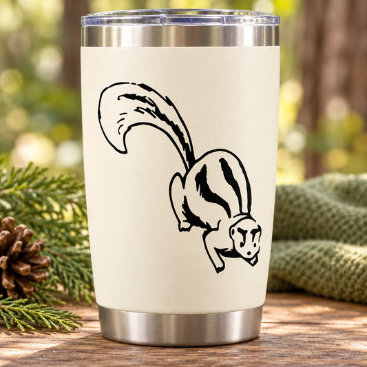 Stainless steel tumbler with black chipmunk decal