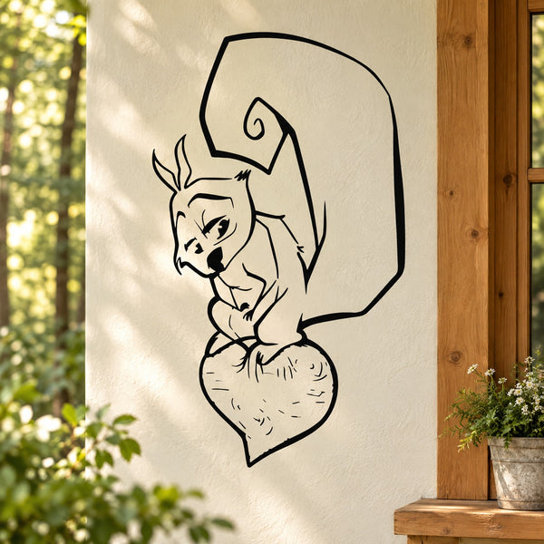 Black outline squirrel decal on heart shape