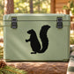 Light green storage trunk with black standing squirrel decal on front