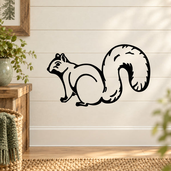 Squirrel wall decal with black outline and white filled body