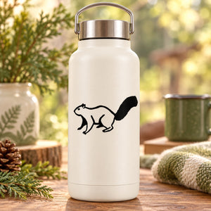 Squirrel watching decal with black silhouette on a white surface