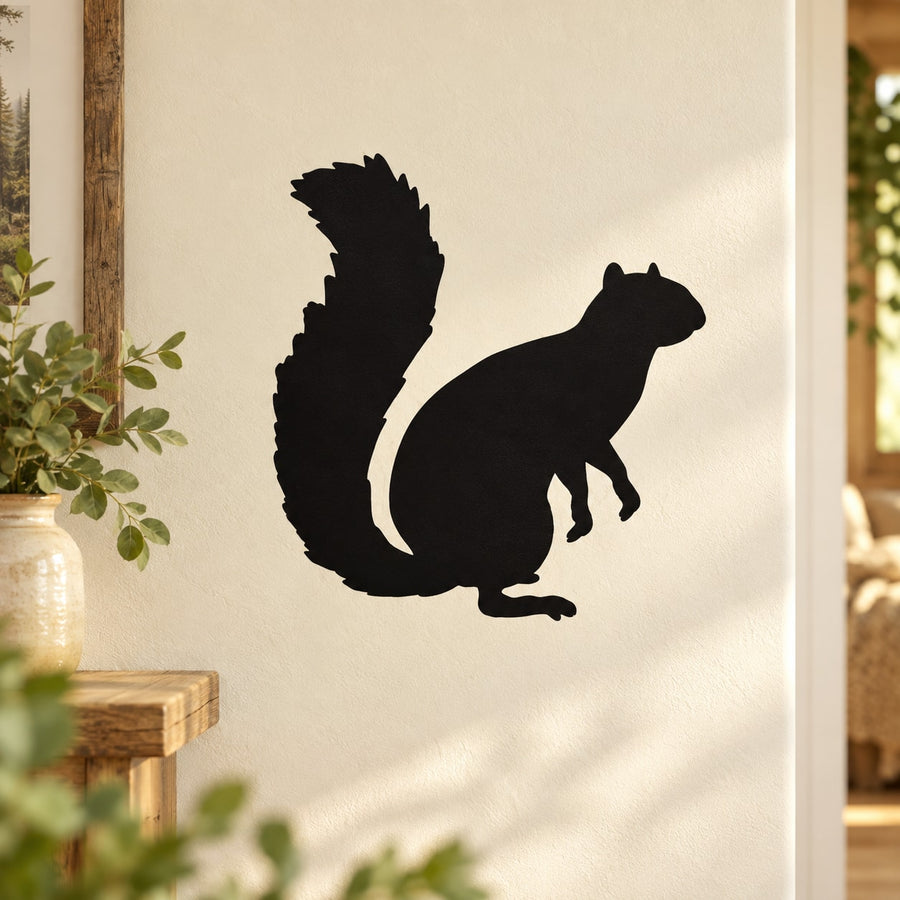 Standing squirrel decal with black silhouette, standing on paws