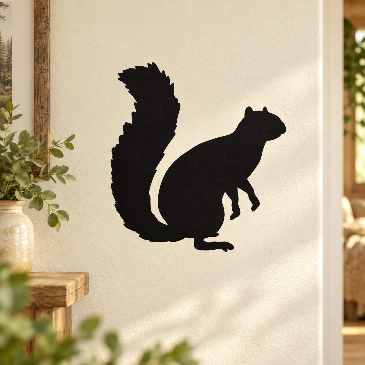 Standing squirrel decal with black silhouette, standing on paws