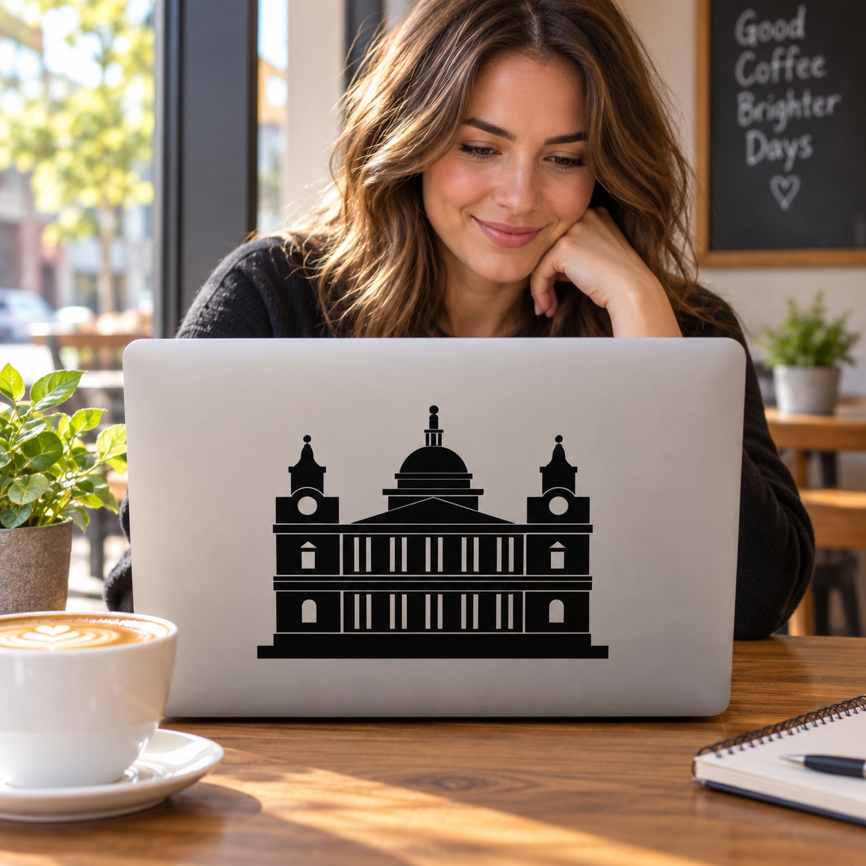 St. Paul's Cathedral decal featuring black cathedral silhouette on a laptop