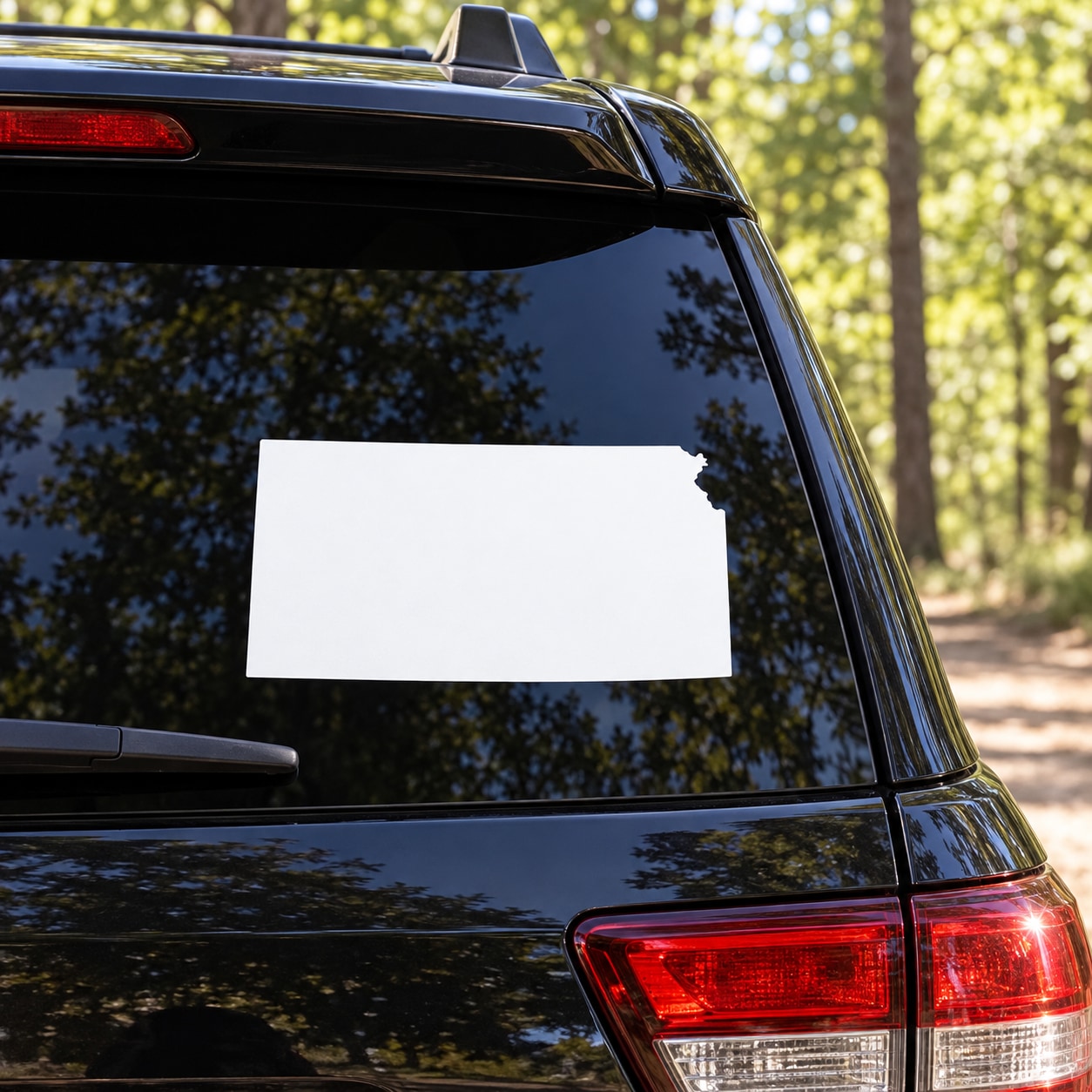 Kansas State decal sticker on rear window, white rectangular