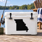 Black Missouri state silhouette decal on a white cooler