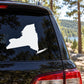 New York State silhouette decal on car rear window, white design