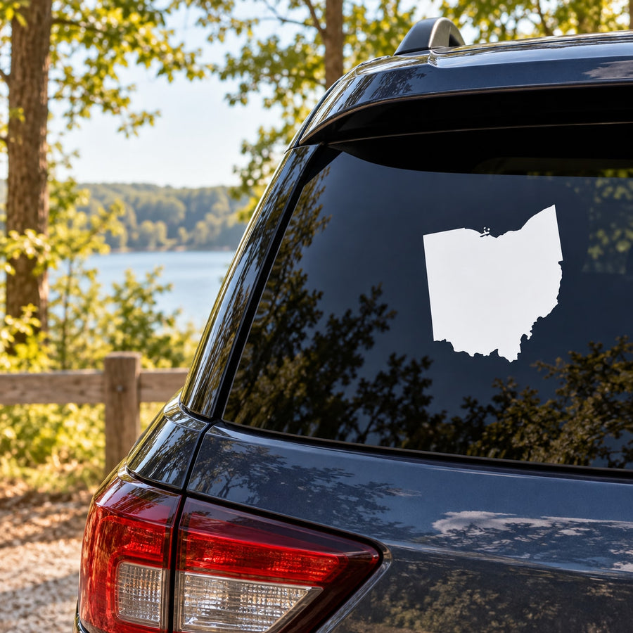 Ohio State State Decal — illustrative vinyl decal application mockup. Surrounding objects are not included.