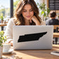 Tennessee State decal sticker with black Tennessee state silhouette on laptop lid