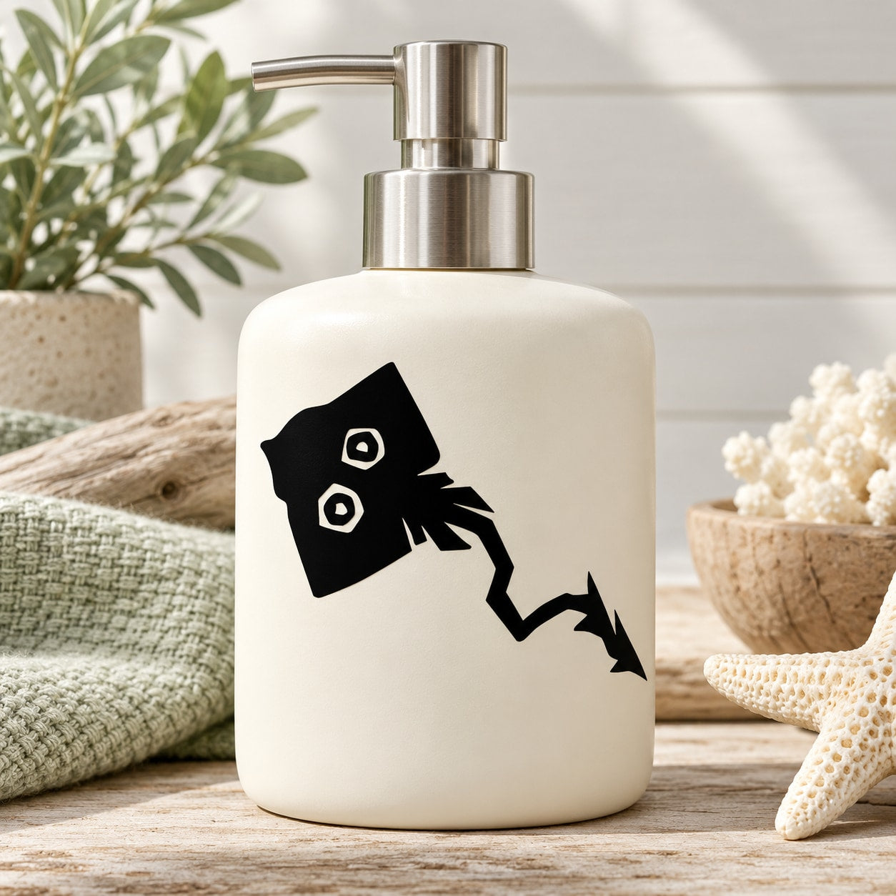 Stingray decal with black native-style tribal motif for bottles and jars