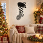 Zebra stripe stocking wall decal with bow and striped leg pattern