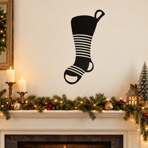 Banded stripe stocking wall decal with black stocking and white striped bands