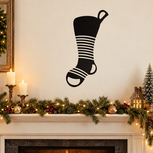 Banded stripe stocking wall decal with black stocking and white striped bands