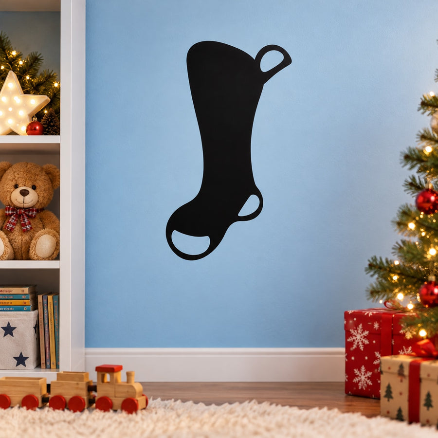 Black boot stocking wall decal with loop handles, heel and toe detail