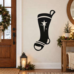 Black star stocking wall decal with sparkly star motifs and hanging cuff