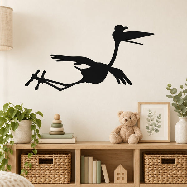 Black flying stork with hat wall decal silhouette