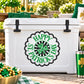 St. Patrick's Day typography decal, round scalloped badge reading "Happy" with shamrock