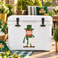 St. Patrick's Day leprechaun holding sign sticker on a white cooler