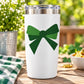 St Patrick's Day green ribbon bow sticker with shamrock-style clover ribbon design